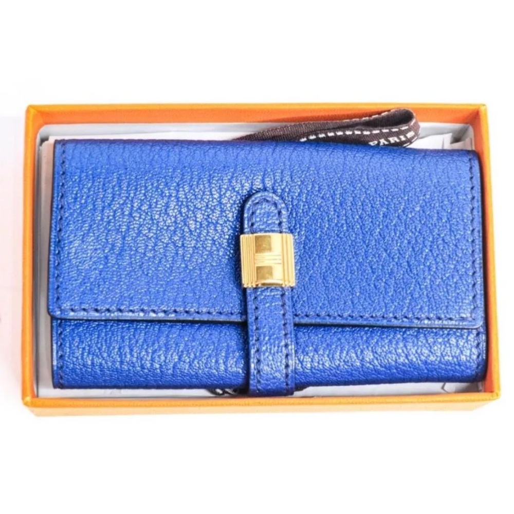 HERMES BLUE LEATHER KEY CASE W/BOX